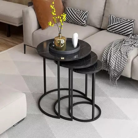 Tyylikäs ja Toiminnallinen Musta Pesäpöytäsarja - 100% Melamiinipinnoitettu Lastulevy, Metallirunko, 3 Kokoa, 18 mm Paksuus - Huonekalut - 8683742465898 - 1