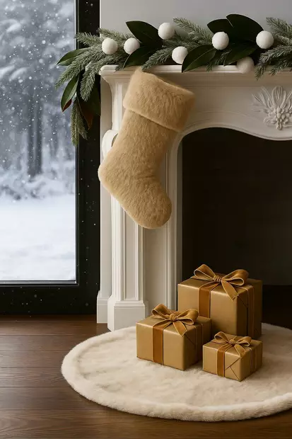 Joulusukka Beige 100% Polyesteri 37x24x5 cm Konepestävä 20°C - Tyylikäs ja Kestävä Joulukoriste Kodin Sisustukseen - Joulukoristeet ja -tekstiilit - 8684283979318 - 1