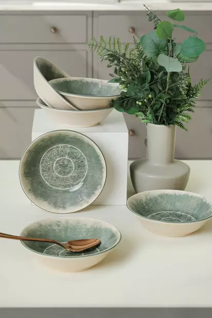 Keraaminen Lautassetti 6 kpl - Antibakteerinen, Mikroaaltouuni- ja Astianpesukoneenkestävä, 18 cm, Kermanvärinen - Lautaset - 8684282461098 - 2