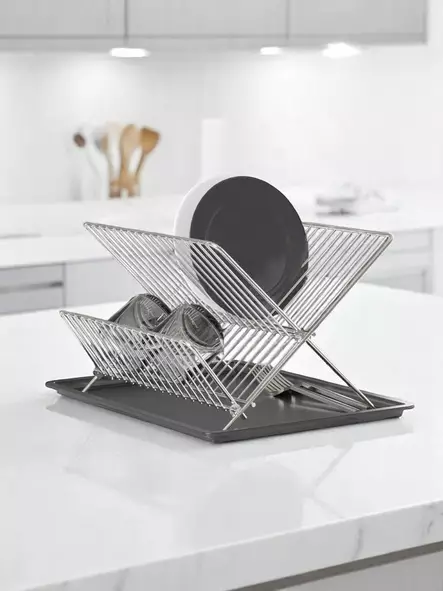 Kestävä ja Tyylikäs 100% Metalli Astiankuivausteline, Kromi, 35,5x29,5x26 cm, 2 kpl, Ei Astianpesukoneeseen - Päivittäiskeittiötarvikkeet - 8683742916178 - 2