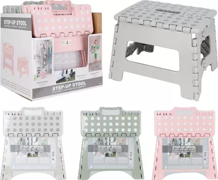 Kokoontaitettava jakkara, vaaleanpunainen/harmaa/vihreä, kantokahvalla, en14183 hyväksytty, max 150kg - Jakkarat  - 8721037394208 - 1