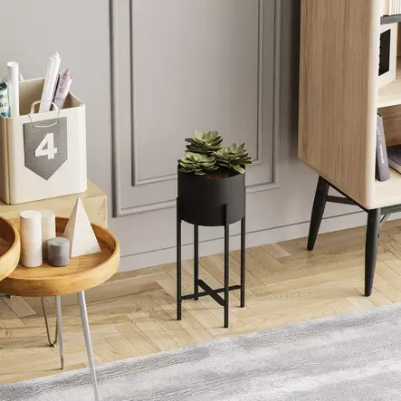 Koristeellinen ruukku, musta, 23 cm leveys, 48 cm korkeus, 23 cm syvyys, kestävä, tyylikäs, monikäyttöinen - Ruukut - 8684282462538 - 2