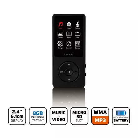 MP3/MP4-soitin 2,4" TFT LCD-näytöllä ja 8 GB:n sisäisellä muistilla Musta - Radiot ja MP3/4-soittimet - 8711902080978 - 1