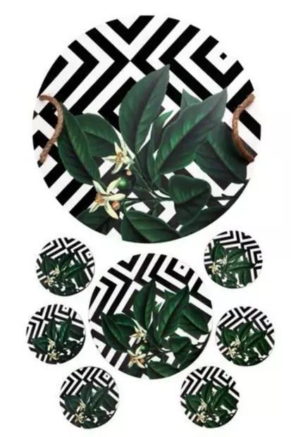 Puinen Tarjotin & Lasinalussetti (8 osaa) - Monivärinen Keittiötarvike, Ei Astianpesukone- tai Mikroaaltouunikelpoinen - Tarjoiluastiat - 8682870862708 - 1