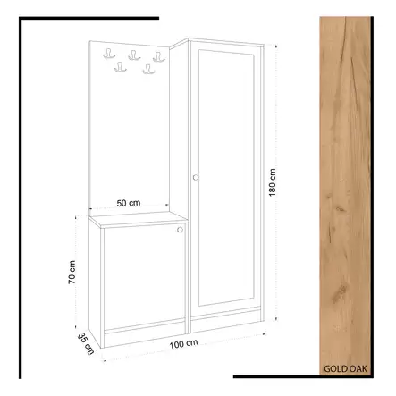 Tyylikäs Hall Stand - Tammi Valkoinen, Peili, Useita Hyllyjä, 100% Melamiinipinnoitettu, 100x180x35 cm, Seinään Kiinnitettävä - Eteiskaapit - 8681875179118 - 1