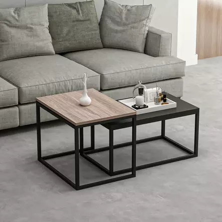Tyylikäs Musta sohvapöytä - 100% Melamiinipinnoitettu Lastulevy, 18mm Paksuus, Alatila 72x37x45cm, Ylätaso 60x47x45cm - Sohvapöydät - 8684282259268 - 2