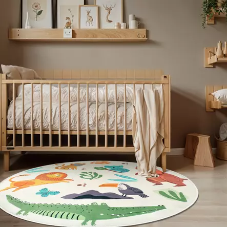 Valkoinen Konepestävä Antibakteerinen Matto 100x100 cm - Puuvilla/Polyesteri, Digitaalinen Painatus, Liukumaton Alapuoli - Pyöreät matot - 8683743496518 - 2