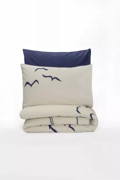 Yhden hengen pussilakanasetti Ranforce, tummansininen valkoinen, 160 x 220 cm, pehmeä, kestävä, hengittävä - Lakanat ja tyynyliinat - 8683742575078 - 1