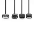3 in 1 kaapeli | USB 2.0 | USB-A Uros | Apple Lightning 8-Pin / USB Micro-B Uros / USB-C Uros | 480 Mbps | 1.00 m | Niklattu | Pyöreä | PVC | Musta | Label - Tietokone ja verkko - 5412810421718 - 10