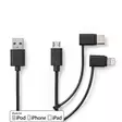 3 in 1 kaapeli | USB 2.0 | USB-A Uros | Apple Lightning 8-Pin / USB Micro-B Uros / USB-C Uros | 480 Mbps | 1.00 m | Niklattu | Pyöreä | PVC | Musta | Label - Tietokone ja verkko - 5412810421718 - 1
