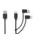 3 in 1 kaapeli | USB 2.0 | USB-A Uros | Apple Lightning 8-Pin / USB Micro-B Uros / USB-C Uros | 480 Mbps | 1.00 m | Niklattu | Pyöreä | PVC | Musta | Label - Tietokone ja verkko - 5412810421718 - 2