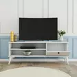 Valkoinen TV-taso - 100% Melamiinipinnoitettu Lastulevy, 120x44,6x29,5 cm, Useita Hyllyjä, Kiinnitettävissä Seinäkiinnityksellä - TV-tasot - 8683342214438 - 3
