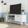 Valkoinen TV-taso - 100% Melamiinipinnoitettu Lastulevy, 120x44,6x29,5 cm, Useita Hyllyjä, Kiinnitettävissä Seinäkiinnityksellä - TV-tasot - 8683342214438 - 1