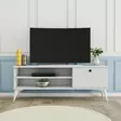 Valkoinen TV-taso - 100% Melamiinipinnoitettu Lastulevy, 120x44,6x29,5 cm, Useita Hyllyjä, Kiinnitettävissä Seinäkiinnityksellä - TV-tasot - 8683342214438 - 2