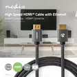 High Speed HDMI Kaapeli Ethernet | HDMI liitin | HDMI liitin | 4K@60Hz | ARC | 18 Gbps | 1.00 m | Pyöreä | Puuvilla | Gun Metal Harmaa | Laatikko kannella ja ikkunalla - HDMI-kaapelit - 5412810318858 - 5