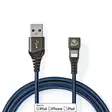 USB kaapeli | USB 2.0 | Apple Lightning 8-Pin | USB-A Uros | 12 W | 480 Mbps | Niklattu | 1.00 m | Pyöreä | Nailon / Punottu | Musta / Sininen | Laatikko kannella ja ikkunalla - Pelituotteet - 5412810326808 - 1