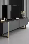 Anthracite Gold Olohuoneen Kalustesetti - 100% Melamiinipinnoitettu Lastulevy, Metallijalat, 18mm, 3 Pakettia - Huonekalut - 8684282178248 - 9
