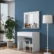 Elegantti Valkoinen Meikkipöytä 100% Melamiinipinnoitettu E1 Laatu Lastulevy 90x76,8x45 cm Peili 90x71,8x15 cm 11 Lamppua - Meikkipöydät - 8684282480778 - 3