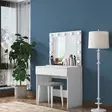 Elegantti Valkoinen Meikkipöytä 100% Melamiinipinnoitettu E1 Laatu Lastulevy 90x76,8x45 cm Peili 90x71,8x15 cm 11 Lamppua - Meikkipöydät - 8684282480778 - 5