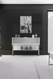 Kultavalkoinen Lipasto - 100% Melamiinipinnoitettu Lastulevy, 120x80x30 cm, Metallijalat, Tyylikäs ja Kestävä - Lipastot ja senkit - 8684282883678 - 5