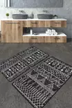 Kylpyhuonematto Setti 2 kpl - Musta/Antrasiitti/Valkoinen - 100% Polyesteri - Antibakteerinen - Konepestävä - 60x100/50x60 cm - Kylpyhuonematot ja kosteantilan matot - 8683342206228 - 1