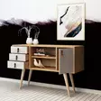 Moderni Konsoli, Tammi Valkoinen, 120x80x40 cm, 100% Melamiinipinnoitettu, 3 Vetolaatikkoa, PU Nahkakahva, Puujalat - Lipastot ja senkit - 8681875126938 - 3