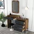 Moderni Meikkipöytä Peilillä - Pähkinä Antrasiitti, 124x84,7x40 cm, 100% Melamiinipinnoitettu, Muovikahva, Metallijalat - Meikkipöydät - 8683743327188 - 5