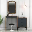 Moderni Meikkipöytä Peilillä - Pähkinä Antrasiitti, 124x84,7x40 cm, 100% Melamiinipinnoitettu, Muovikahva, Metallijalat - Meikkipöydät - 8683743327188 - 2