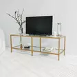 Moderni TV-taso, Kulta, 100% Karkaistu Lasi, 4 mm, 100% Metalli, 130x45x40 cm, Useita Hyllyjä, Kiinnitettävä Seinäasennus - TV-tasot - 8682870730878 - 7