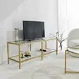 Moderni TV-taso, Kulta, 100% Karkaistu Lasi, 4 mm, 100% Metalli, 130x45x40 cm, Useita Hyllyjä, Kiinnitettävä Seinäasennus - TV-tasot - 8682870730878 - 6