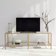 Moderni TV-taso, Kulta, 100% Karkaistu Lasi, 4 mm, 100% Metalli, 130x45x40 cm, Useita Hyllyjä, Kiinnitettävä Seinäasennus - TV-tasot - 8682870730878 - 3