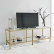 Moderni TV-taso, Kulta, 100% Karkaistu Lasi, 4 mm, 100% Metalli, 130x45x40 cm, Useita Hyllyjä, Kiinnitettävä Seinäasennus - TV-tasot - 8682870730878 - 2