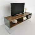 Moderni TV-taso, Pähkinä, 120x45x35 cm, 100% Melamiinipinnoitettu Lastulevy, Karkaistu Lasi, Kiinnitettävä Seinäasennus - TV-tasot - 8681875986358 - 6