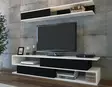Moderni TV-taso, Valkoinen-Musta, 100% Melamiinipinnoitettu, 176x39x31,5 cm, Useita Hyllyjä, Seinään Kiinnitettävä - TV-tasot - 8681181979938 - 2