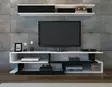 Moderni TV-taso, Valkoinen-Musta, 100% Melamiinipinnoitettu, 176x39x31,5 cm, Useita Hyllyjä, Seinään Kiinnitettävä - TV-tasot - 8681181979938 - 3