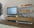 Moderni TV-taso Valkoinen Tiikki 180x40x37,4 cm - 100% Melamiinipinnoitettu Hiukkaslevy, Useita Hyllyjä, Seinään Kiinnitettävä - TV-tasot - 8681181979648 - 3