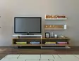 Moderni TV-taso Valkoinen Tiikki 180x40x37,4 cm - 100% Melamiinipinnoitettu Hiukkaslevy, Useita Hyllyjä, Seinään Kiinnitettävä - TV-tasot - 8681181979648 - 2