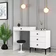 Moderni Valkoinen Meikkipöytä - 100% Melamiinipinnoitettu Lastulevy, 18mm, Muovikahva, Metallijalat, 124x84,7x40cm - Meikkipöydät - 8683743327638 - 3
