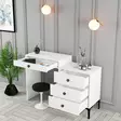 Moderni Valkoinen Meikkipöytä - 100% Melamiinipinnoitettu Lastulevy, 18mm, Muovikahva, Metallijalat, 124x84,7x40cm - Meikkipöydät - 8683743327638 - 4