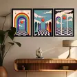 Monivärinen Koristeellinen Kehystetty MDF-maalaus (3 kpl) - 38 x 53 cm - Tyylikäs Seinäkoriste Kotiin - Taulut ja kehykset - 8684283327218 - 2