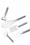 Ruostumaton Teräksinen Keittiövälinepaketti 5-osainen: Vatkain 31 cm, Raastin 23 cm, Kuorija 17 cm, Leikkuri 17 cm - Aterimet ja ottimet - 8684283765638 - 1
