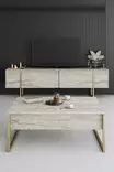 Travertine Gold sohvapöytä - 100% Melamiinipinnoitettu Lastulevy, Metallijalat, 90x60x40 cm, Tyylikäs ja Kestävä - Sohvapöydät - 8684282970378 - 4