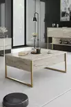 Travertine Gold sohvapöytä - 100% Melamiinipinnoitettu Lastulevy, Metallijalat, 90x60x40 cm, Tyylikäs ja Kestävä - Sohvapöydät - 8684282970378 - 2
