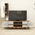 TV-taso, Huonekalut, Pähkinä-Kerma, 100% Melamiinipinnoitettu Lastulevy, 145x37x35 cm, Seinähylly 35x60x20 cm - TV-tasot - 8681875184488 - 3