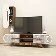 TV-taso, Huonekalut, Pähkinä-Kerma, 100% Melamiinipinnoitettu Lastulevy, 145x37x35 cm, Seinähylly 35x60x20 cm - TV-tasot - 8681875184488 - 2
