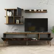 TV-taso ja seinähyllyt, 100% melamiinipinnoitettu, pähkinä-antrasiitti, leveys 180 cm, korkeus 48,6 cm, syvyys 33,8 cm - TV-tasot - 8683342169608 - 5