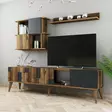 TV-taso ja seinähyllyt, 100% melamiinipinnoitettu, pähkinä-antrasiitti, leveys 180 cm, korkeus 48,6 cm, syvyys 33,8 cm - TV-tasot - 8683342169608 - 4