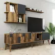 TV-taso ja seinähyllyt, 100% melamiinipinnoitettu, pähkinä-antrasiitti, leveys 180 cm, korkeus 48,6 cm, syvyys 33,8 cm - TV-tasot - 8683342169608 - 3