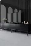 Tyylikäs Musta Olohuoneen Kalustesetti - 100% Melamiinipinnoitettu, Metallijalat, TV-taso 180cm, Konsoli 150cm, Pöytä 90cm - Huonekalut - 8684282484288 - 3
