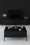 Tyylikäs Musta Olohuoneen Kalustesetti - 100% Melamiinipinnoitettu, Metallijalat, TV-taso 180cm, Konsoli 150cm, Pöytä 90cm - Huonekalut - 8684282484288 - 6